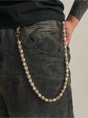 Gold and Pearl Men’s Chain Wallet Necklace - Designer Style